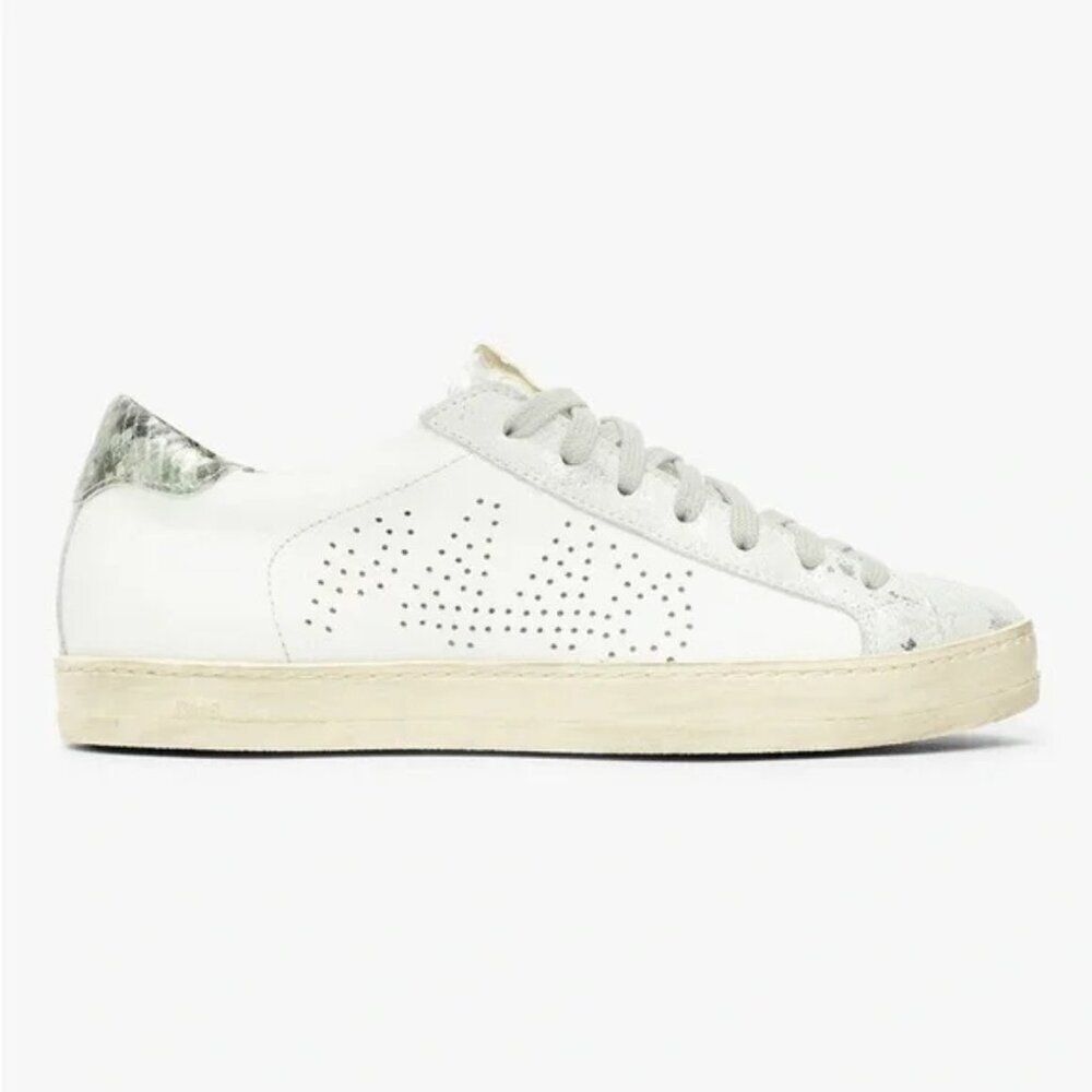 P448 Ivory Textured Tongue Silver Metallic John White Leather Sneakers US 37